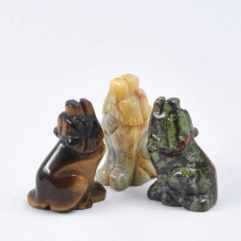 2026 Wedding Souvenirs for Suests Natural Wicca Crystal Ornament Hand Carved Healing Stone 1.5 Inch Howling Wolf for Decoration Crystal Crafts