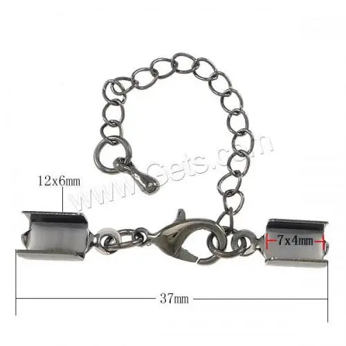 Brass Lobster Claw Cord Clasp with Cord Tip & with Extender Chain Plated 37mm 12x6x0.5mm Inner Diameter 7x4mm 878332