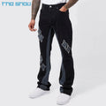 Clothes Manufacturer Vintage Acid Wash Denim Mens Jean 100% Cotton 16 OZ Fashion Star Patchwork Slim Flare Applique Panel Jeans