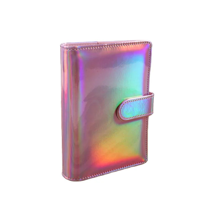 Laser Budget Binder Notebook Colorful 6 Ring Spiral Binder Agenda Journal PU Leather Cover Notebook A5 A6 Binder Clip