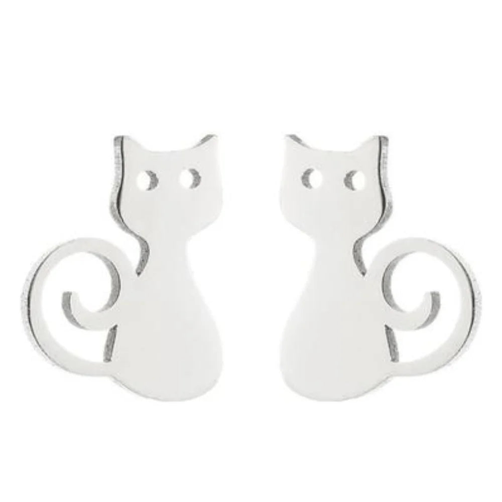 Bulk Tiny Cat Charm Stainless Steel Stud Earrings Jewelry Earring Women