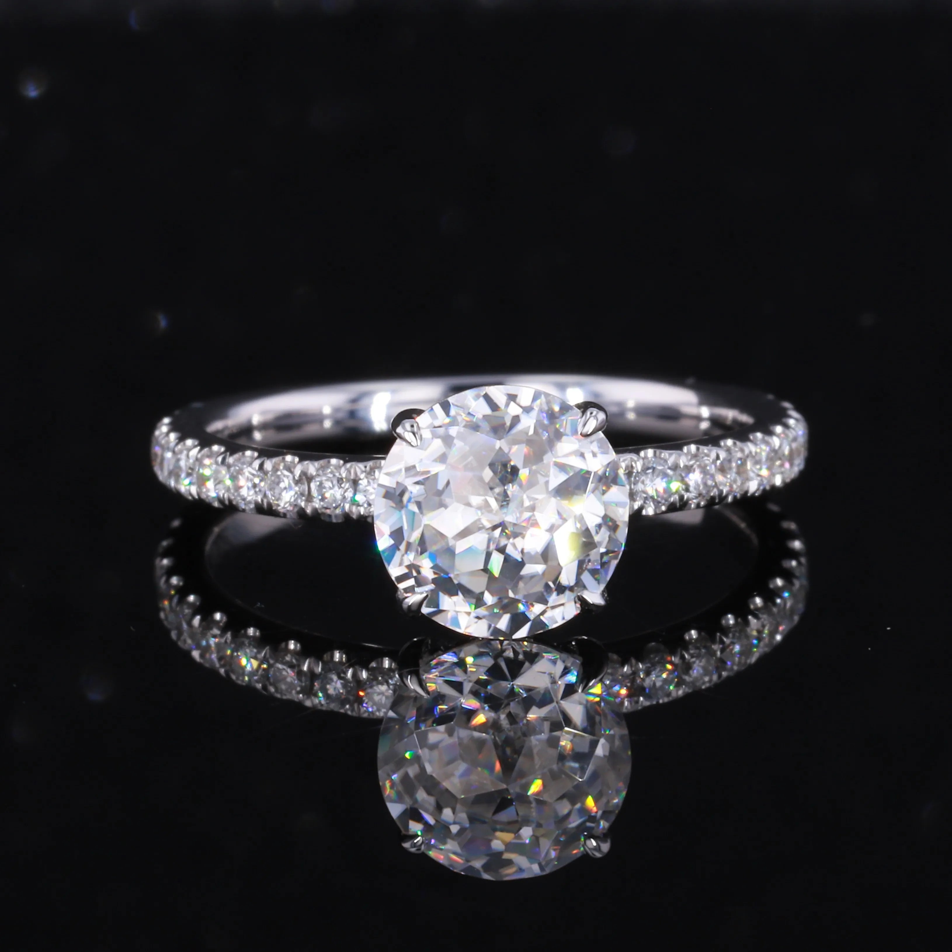 Starsgem 7.5MM DEF Jubilee Cut VVS Moissanite Engagement Ring Lab Grown Diamond Side Stone 18K Solid Gold Ring for Women