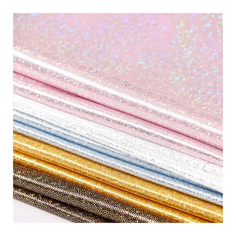 Hot Selling Fashion Sparkle Polyester Holographic Shiny Metallic Silver Stretch Hologram Fabric Glitter