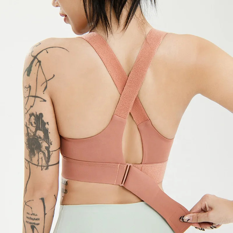 Quick Drying Women Fitness Adjustable Yoga Top Front ZIpper Closure Shrockproof Underwear Sports Bra