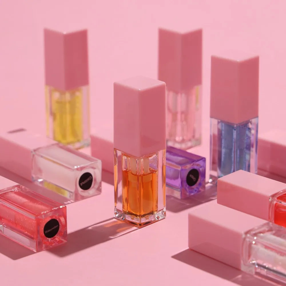 Vegan Fruit Shimmer Lip Oil Private Label Liquid Transparent Lip Gloss Wholesale Mini Plump Moisturizing Tint Magic Lip Oil