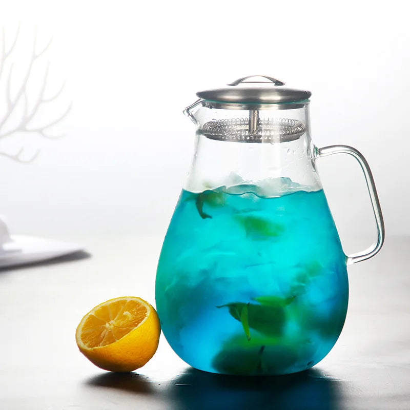1900ml Creative Glass Juice Pot Home Filter Glass Cold Water Bottle