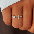 Rainbowking S925 Sterling Silver love Cross Ring with Zirconia Heart Ring Opening Adjustable Design Fine Jewelry Ring