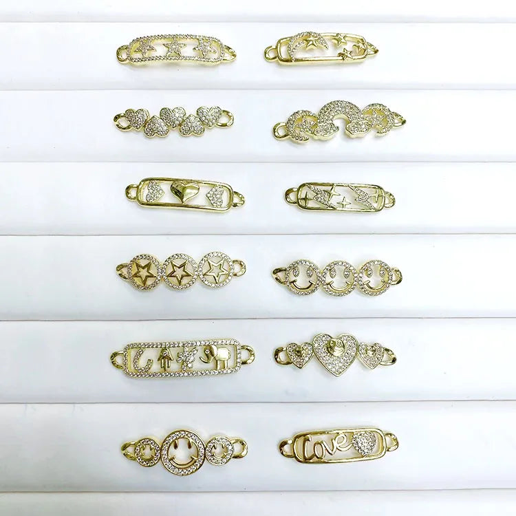 CZ8476 Bracelet Accessories Brass 18k Gold Plated Micro Pave Star Smile Heart Moon and Star Charm Connector for Bracelet Making