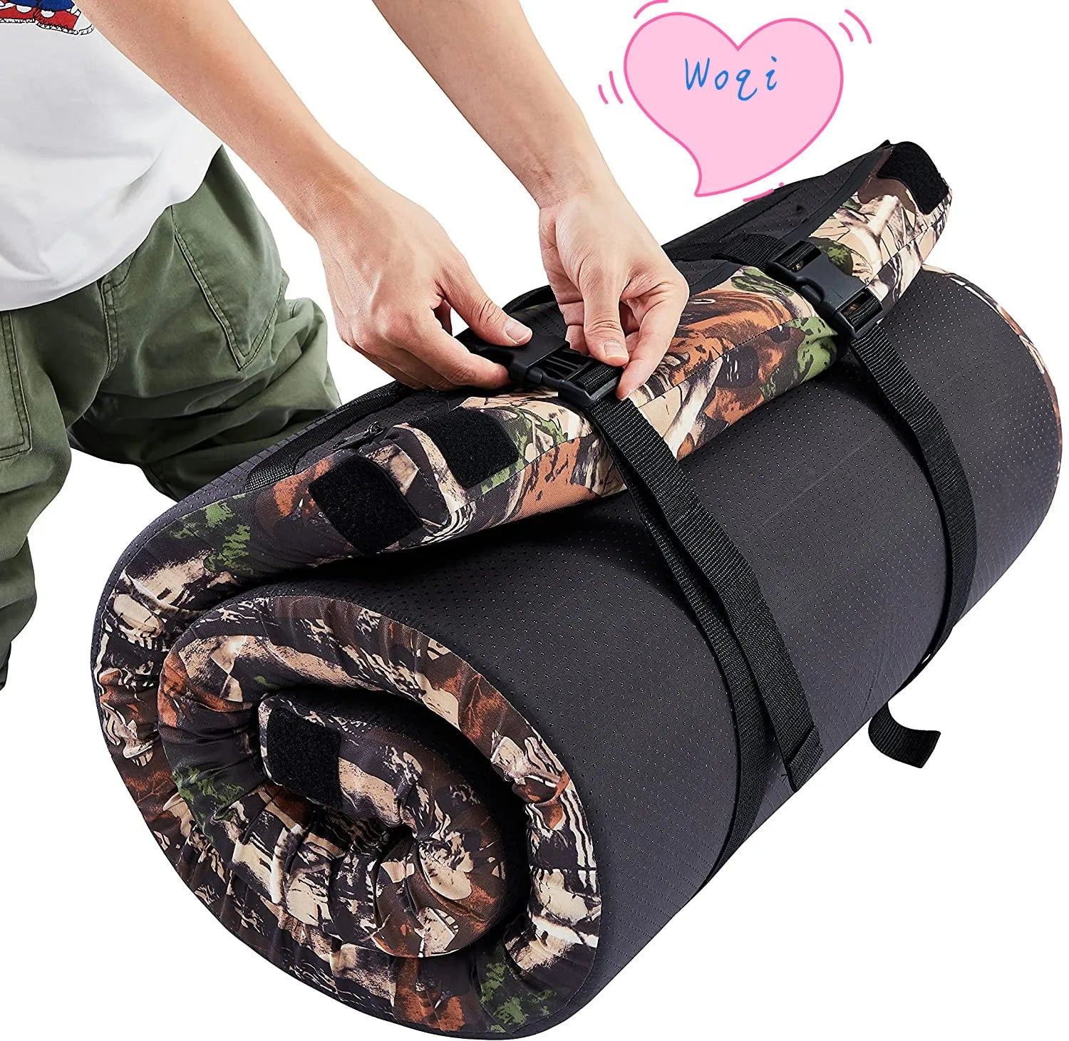 Woqi Memory Foam Camping Mattress Topper Guest Bed Waterproof Multi Function Tent Removable Cover Travel Bag