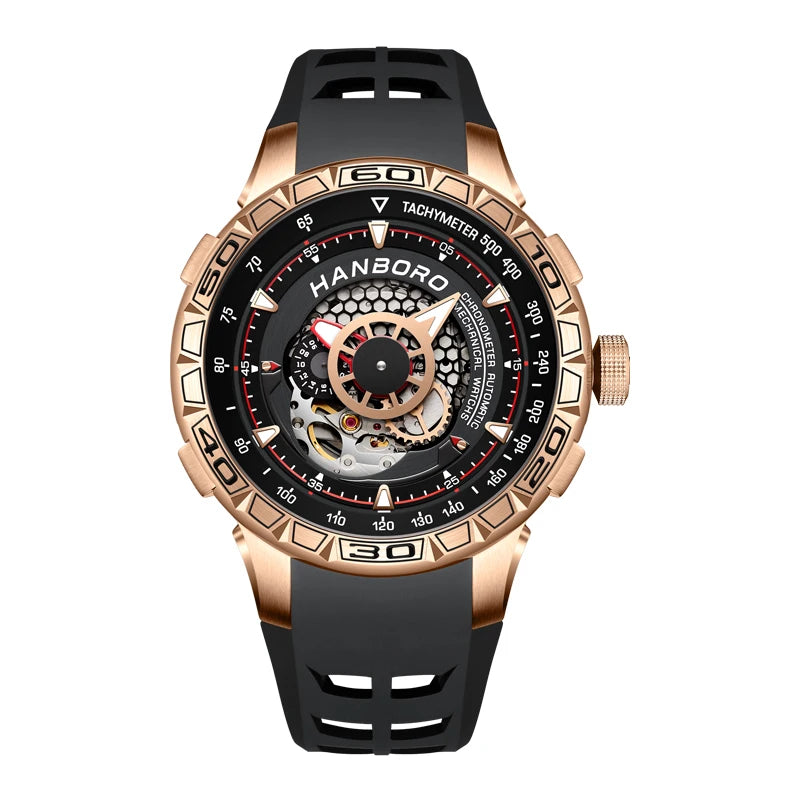 Men's Fully Automatic Mechanical Watch 46mm Pointer Stainless Steel Hollow Luminous Flywheel New Waterproof Fashionable Design