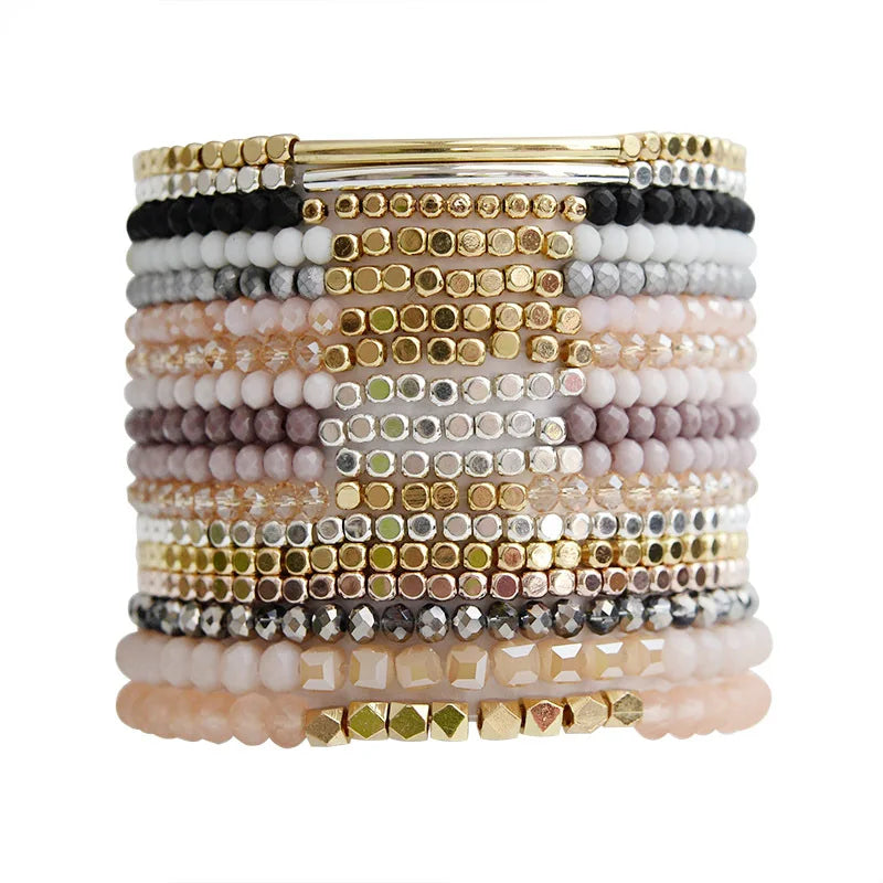 Fashion Multi Faceted Crystal Seed Beads Boho Stackable Bracelet Jewelry Bead Stretchy Bracelets Jewelry