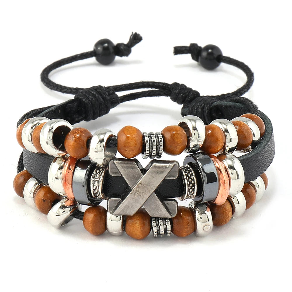 Wholesale Vintage Genuine Leather X Cross Bracelets Punk Rock Fashion Charm Jewelry for Men and Women