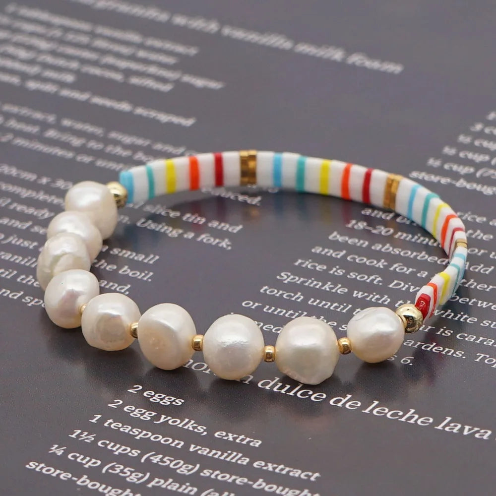 Go2boho Freshwater Pearl Bracelet for Women Fashion Japanese Tila Bead Jewelry Gold Beads Pulsera Boho Stretch Rainbow Bracelets