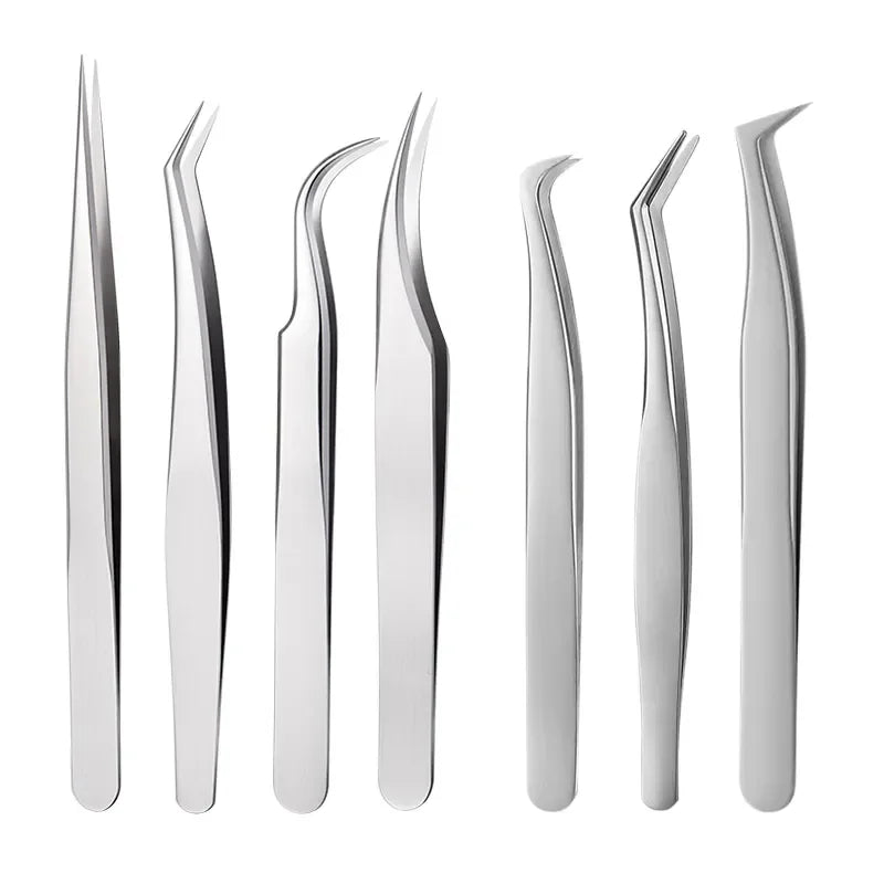 Professional Stainless Steel Eyelash Tweezers Pointed Tip Private Custom False Eyelash Extensions Tweezers