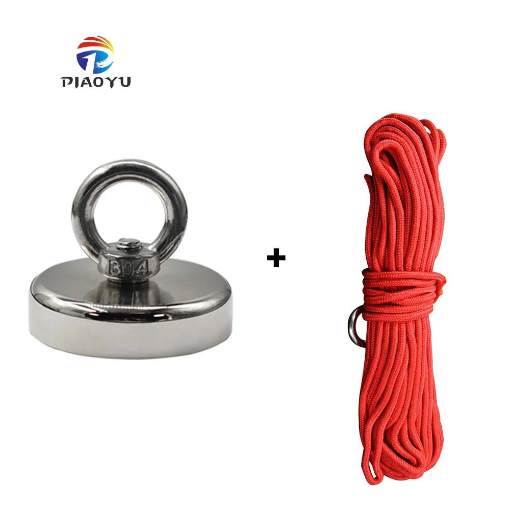 PIAOYU Hot Selling Fishing Salvage Super Strong Magnetic Suction 75KG-290KG Permanent Strong 20 Meter Red Rope