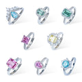 Fine Jewelry Women's Finger Simple 925 Sterling Silver Heart Pear Emerald Cut Blue Green Yellow pink Colored Moissanite Rings