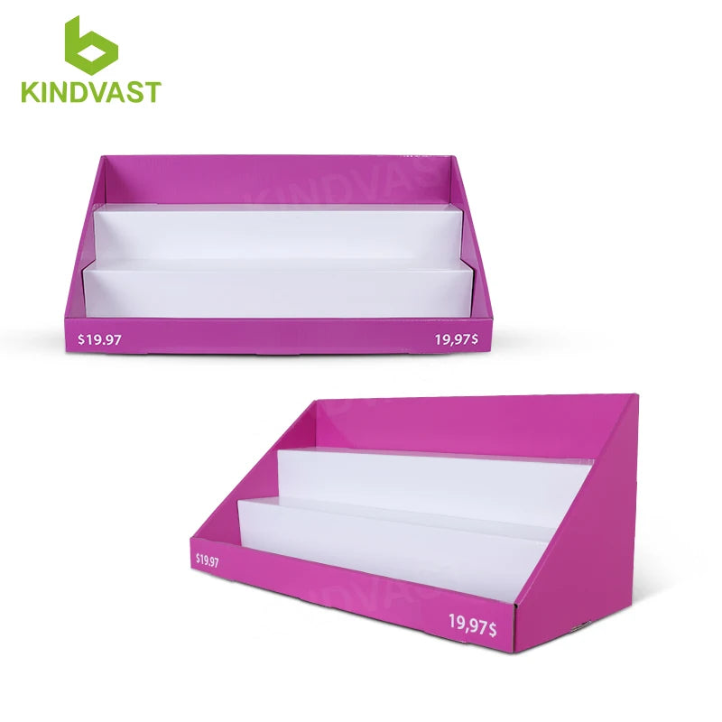 Creativity Retail Corrugated Display Box Retail Cardboard 2 Tier Counter Cosmetics Display Stand Free Sample