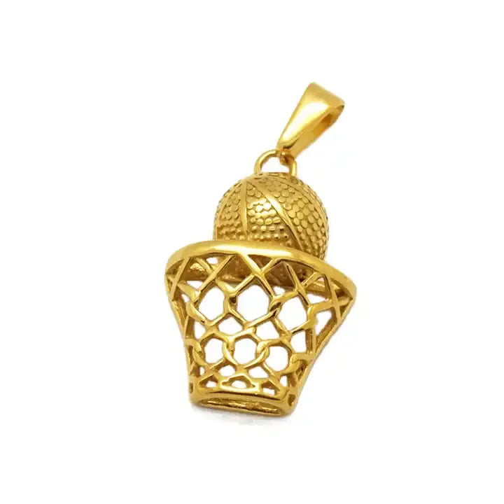 HipHop 36mm Basketball Hoop Necklace Custom Sport Jewelry 18K Gold Plated Stainless Steel Basketball Rim Pendant for Men