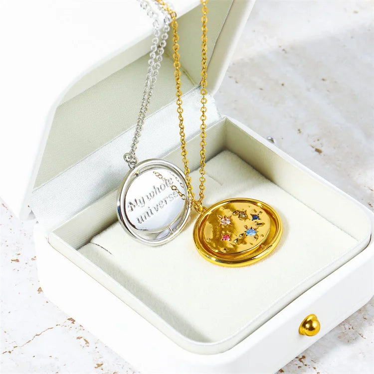Fashion Women Gold Plated Letter Necklace Zircon Charm Round Pendant Necklace