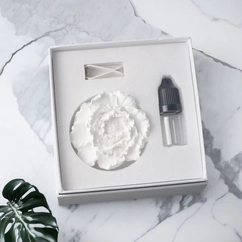 Stocked Handmade Porcelain White Peony Flower Ceramic Car Vent Clip Air Freshener Fragrance Aroma Plaster Essential Oil Diffuser