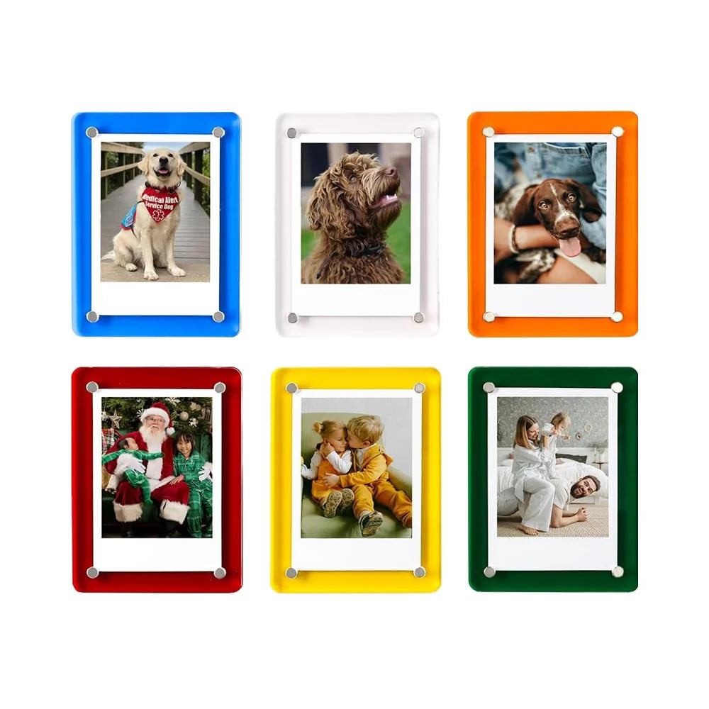 6 Pack 4x6 Picture Frames Acrylic Fridge Magnetic Photo Display Double Sided Transparency for Refrigerator Wall Colorful Logo