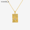VIANRLA 925 Sterling Silver 18k Gold Chain Rectangular Irregular Pendant Zircon Necklace