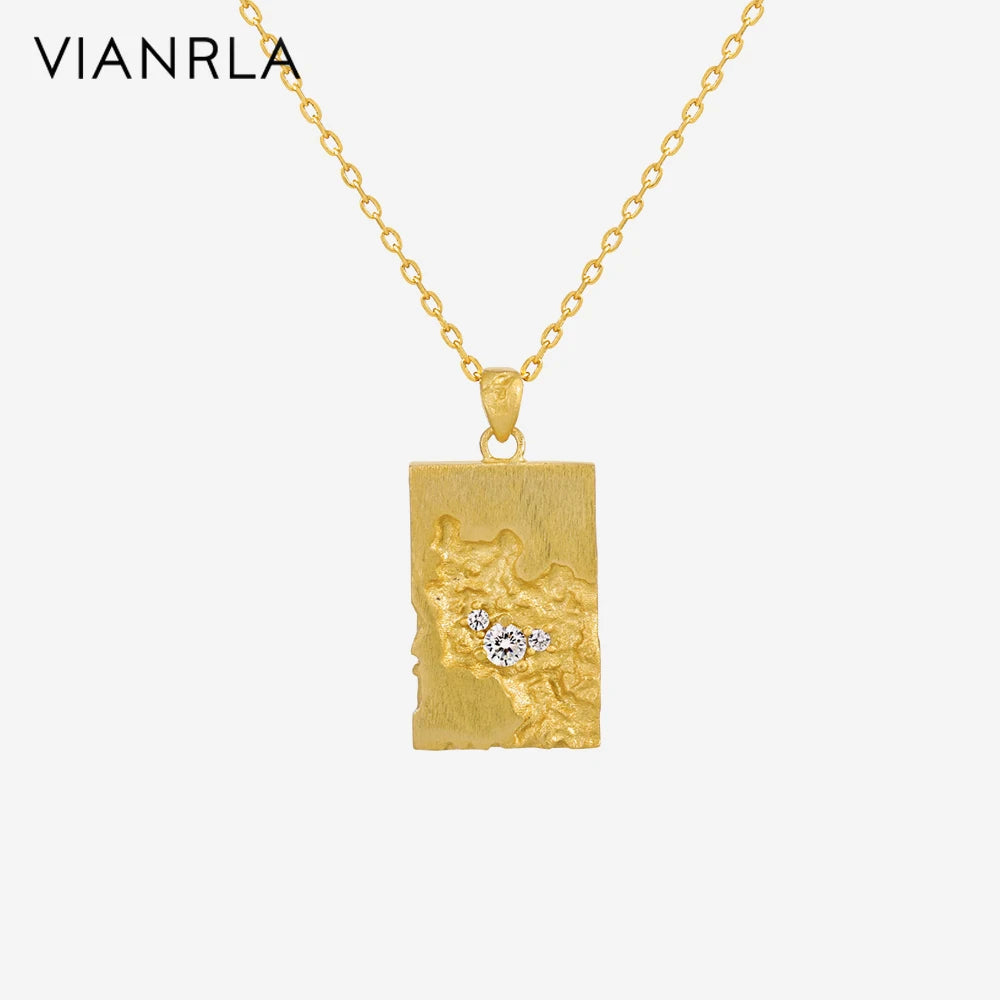 VIANRLA 925 Sterling Silver 18k Gold Chain Rectangular Irregular Pendant Zircon Necklace