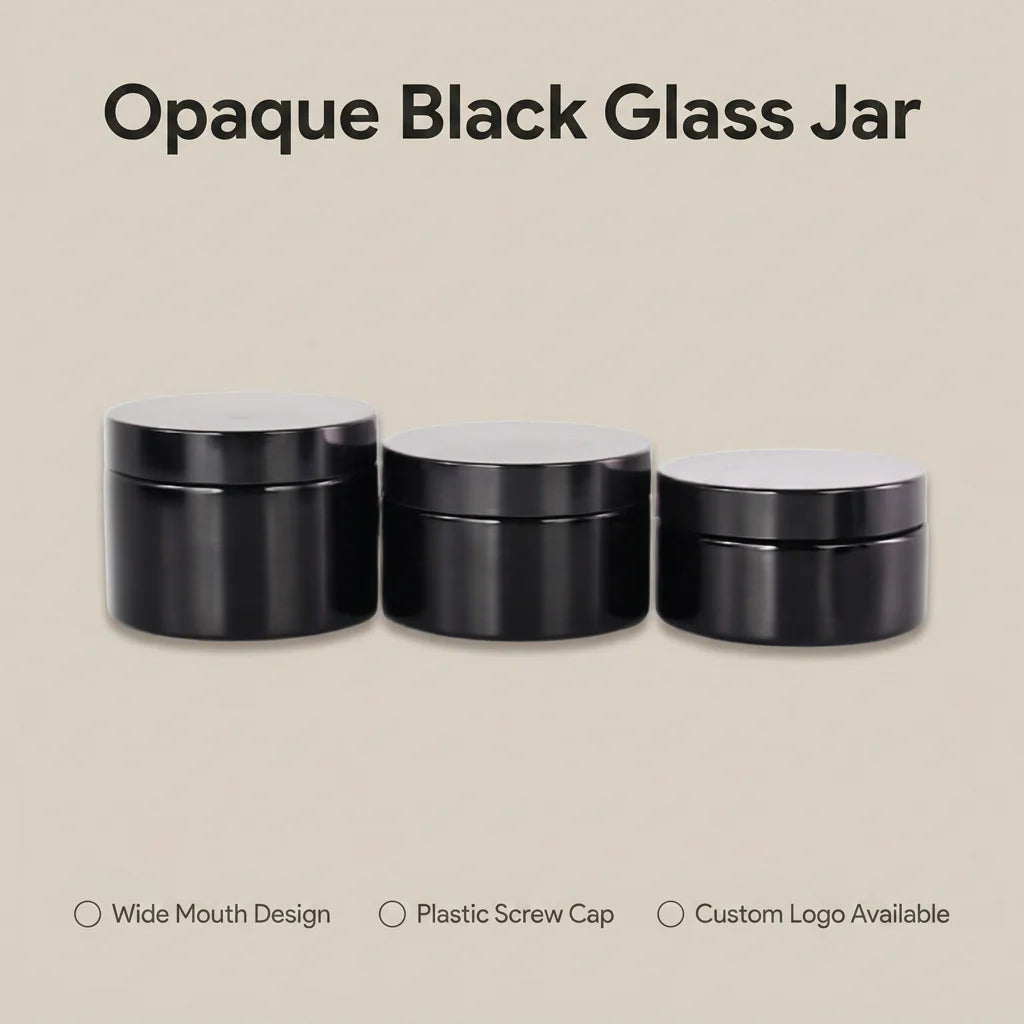 Opaque Black Glass Wide Mouth Shape Jar 10g-250g Plastic Screw Cap Recyclable Custom Logo for Skin Care Cosmetic Face Cream