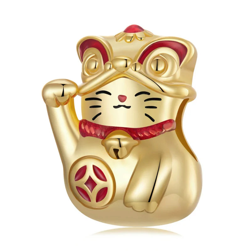 925 Sterling Silver Lucky Cat Wild Beast Golden Buddha Charm Faith Bead DIY Bracelet & Necklaces Jewelry Pet Charm