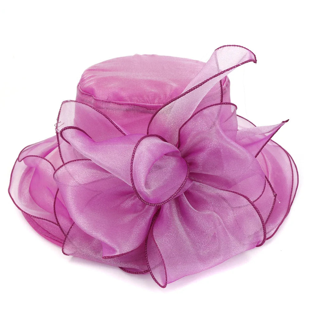 X1614 Wide Brim Organza Hat Folding Embroidery Floppy UV Sun Hat  Adult Fascinator