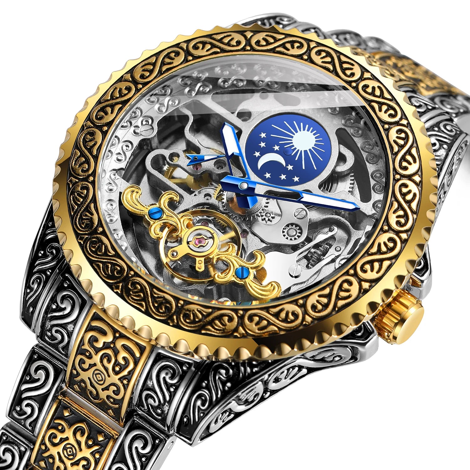 China Most Popular Products Forsining OEM Stainless Watch Skeleton Tourbillon Moon Phase  Automatic Mechanical Watches for Men