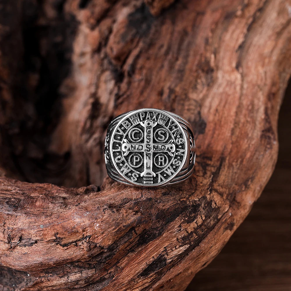 Casual Fashion Jewelry Men's Rings Stainless Steel Cross Rune Letter Amulet Ring