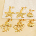 Personalize Hawaiian Beach Ocean Style Sea Life Animal Stainless Steel Exaggerated Big Starfish Shell Octopus Earring for Women
