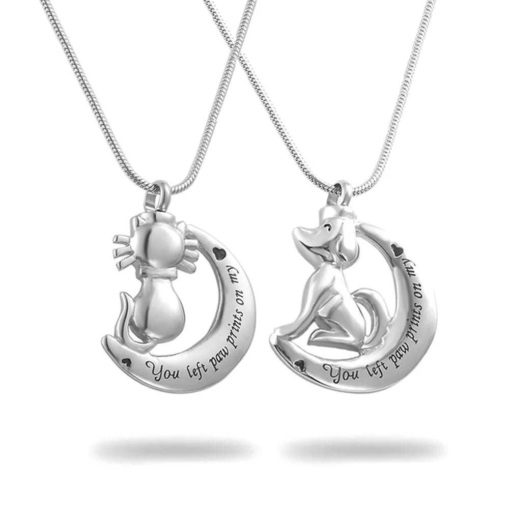 Cute Cat Dog Design Silver Fashionable Hollow Cremation Fashion Pendant Keepsake Jewelry Gift Stainless Steel Women Urn Necklace