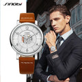 Sinobi Luxury Fashion Business Men's Watches Luminous 39mm Glass Real Leather Strap Waterproof Sports Quartz S9843G