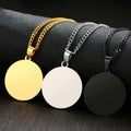 Customized Engravable Polished Plain Blank Round Disc DIY Pendant Jewelry 18K Gold Plated Stainless Steel Box Chain Necklaces