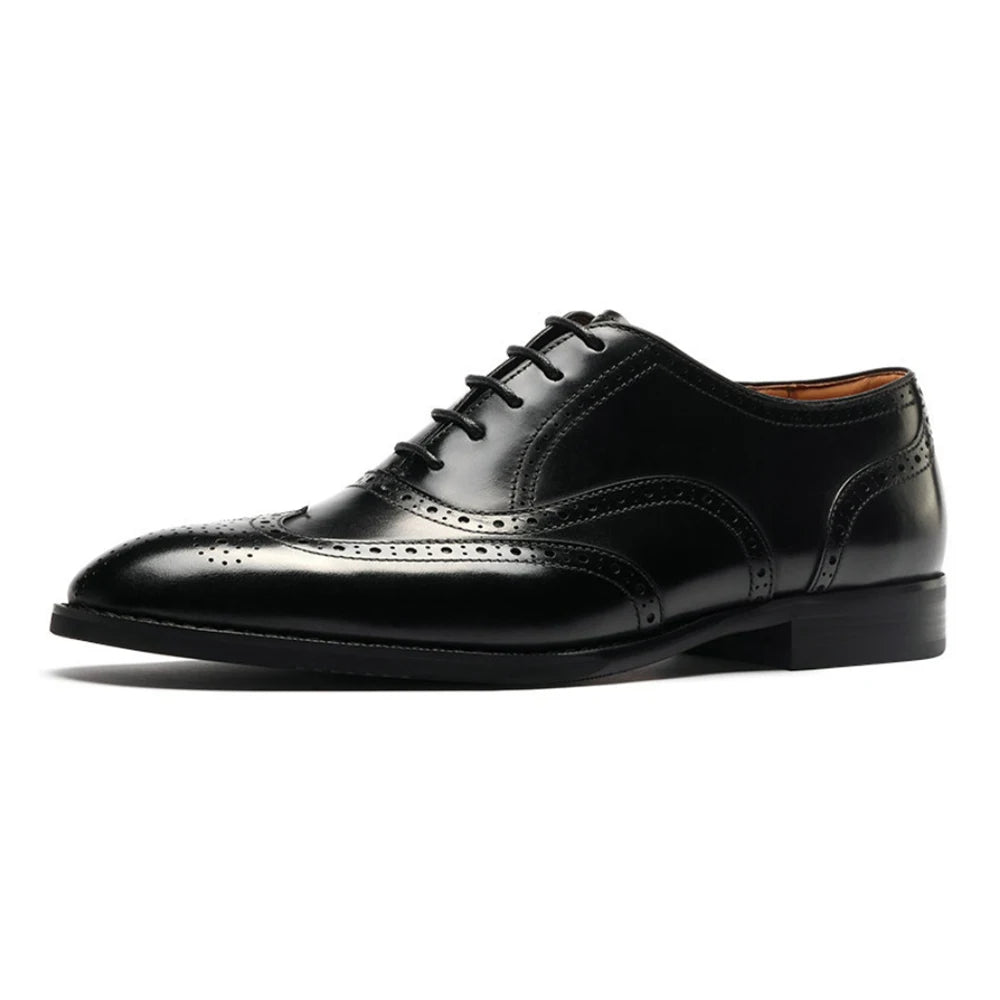 Men's New Style Brogue Oxford Shoes Top Layer Genuine Cowhide Business Formal Lace-up Anti-Slippery for All Seasons for Autumn