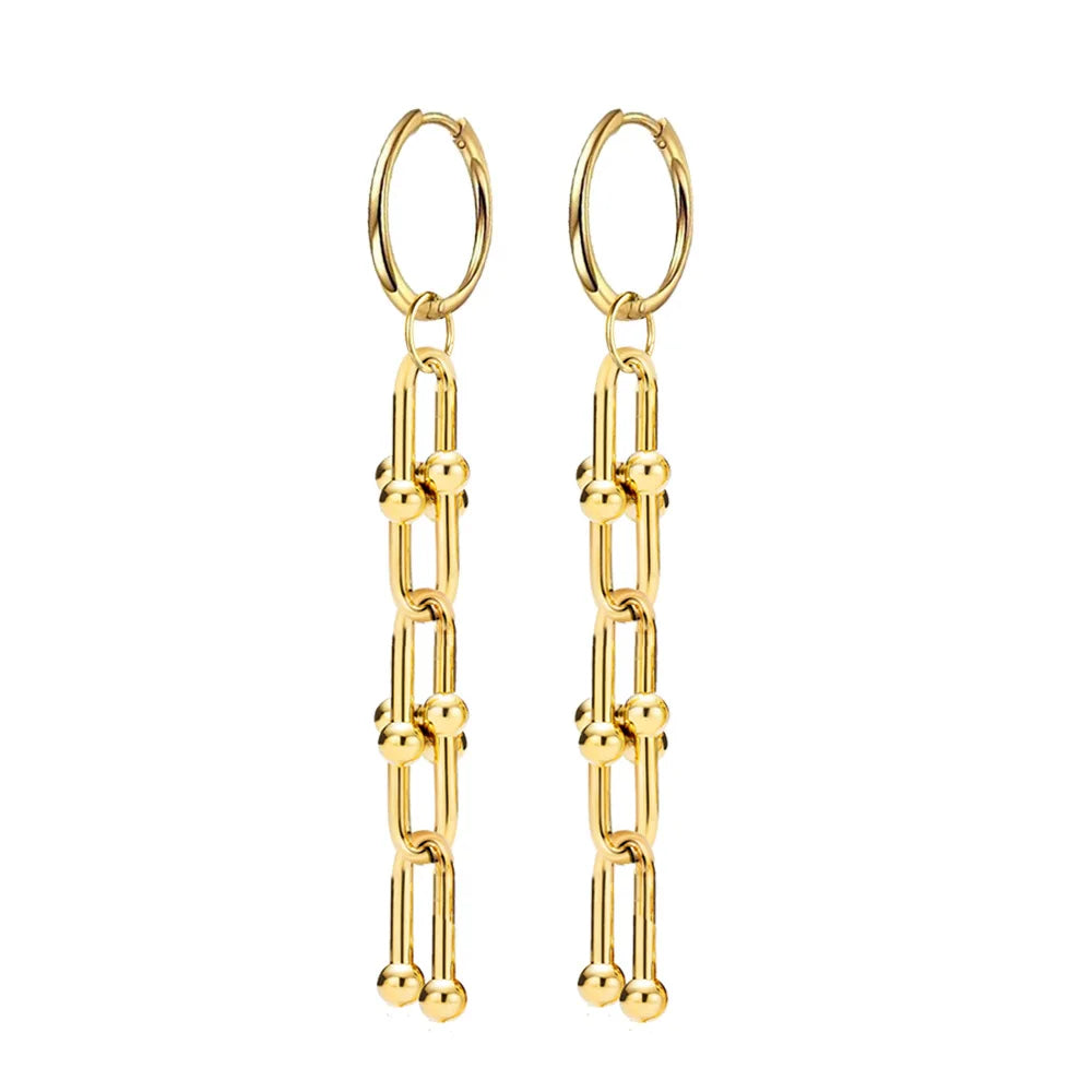 Women's 18K PVD Gold Irregular Long Rope Tassel Link Chain New Simple Fashion Drop Earrings