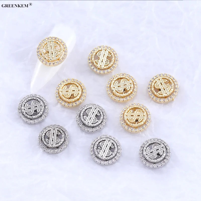 Popular Rich Style Full Diamond 3D Luxury Money Dollar Sign Nail Art Zircon Charms for Nails 3D Nail Charms
