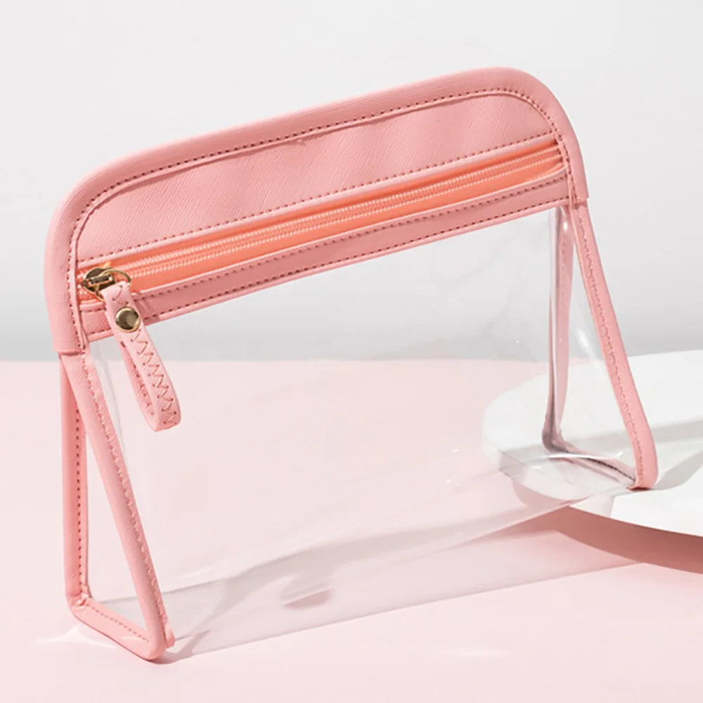 Hot Sell PVC clear Plastic With PU + PVC Frame Custom Make up Bag With Custom logo Make up Pouches Travel Bag for Swimming