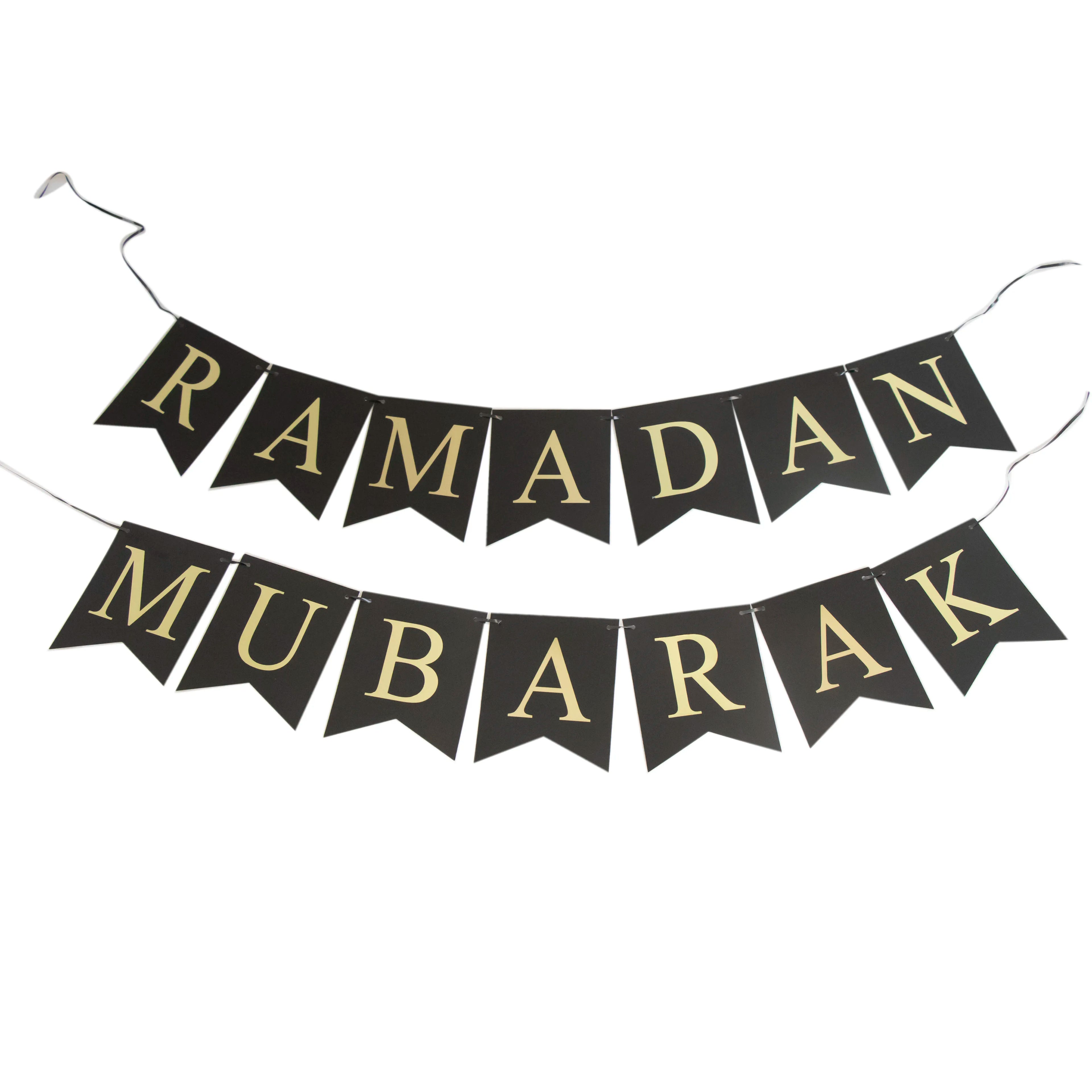 Indoor Islamic Paper Bunting Hanging Ramadan Crescent Banner with Mubarak Muslim Ramadan FlagsDecoration Packaged in Bag