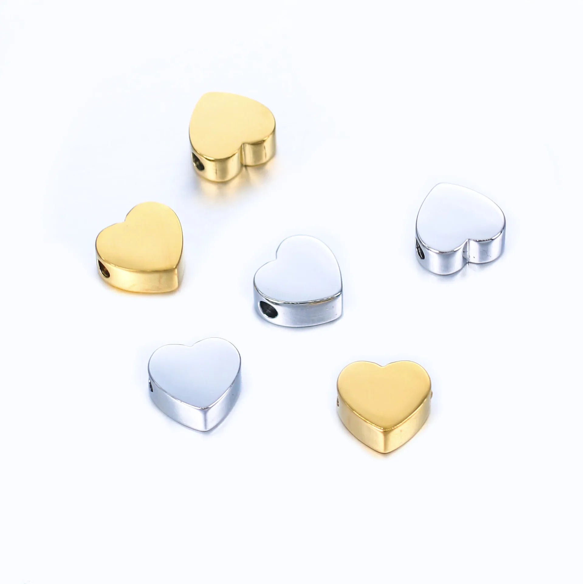 Fashion DIY Accessories Jewelry High Polished PVD Gold Plated Stainless Steel Heart Bead Pendant for Jewelry Making (SZ090)