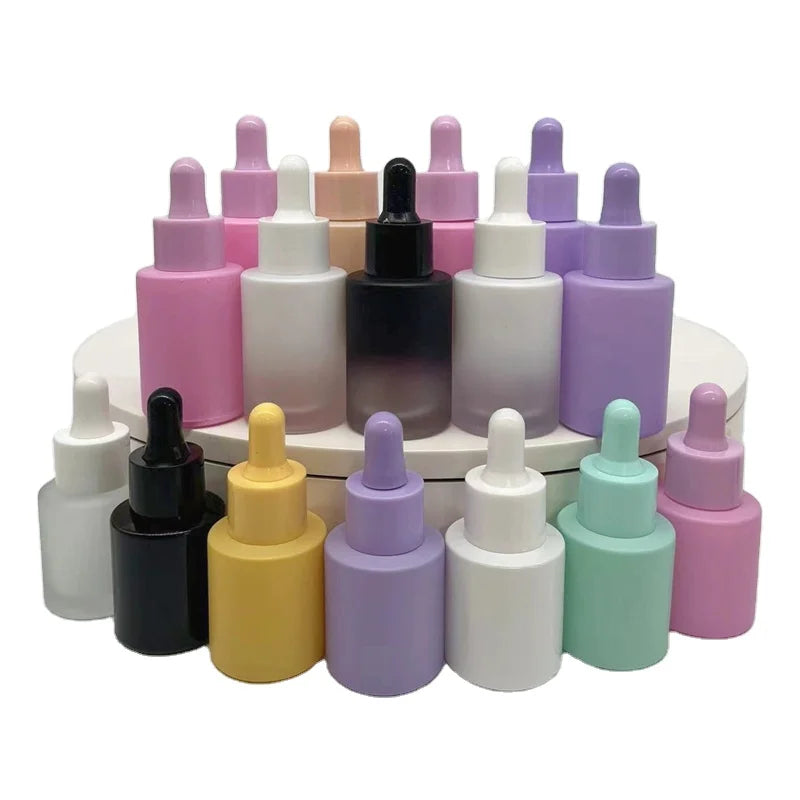 Wholesale 20ml 30ml 40ml Empty Gradation Cylindrical Glass Oil Bottle Essential Oil Bottle Dropper Frosted Serum Cosmetic Bottle