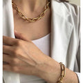 Minimalist Jewelry 18k Gold Plated Stainless Steel 12mm Thick Chunky Geometric Oval O Chain Bracelet for Women
