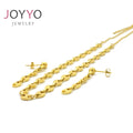Wholesale 5mm Gold Plated Stainless Steel Coffee Beans Ladies Earrings and Necklace Jewelry Set