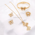 Statement Party Dubai Gold Plated Butterfly Hollow Stainless Steel Jewelry Ring Bracelet Set Geometric Stone Design Jewelry Sets