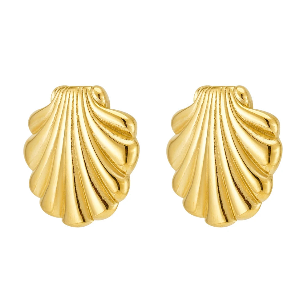 Fashion 18K Gold Plated Stainless Steel Jewelry Scallop Shell Design Stud Earrings Waterproof for Woman Gifts Earrings E251699