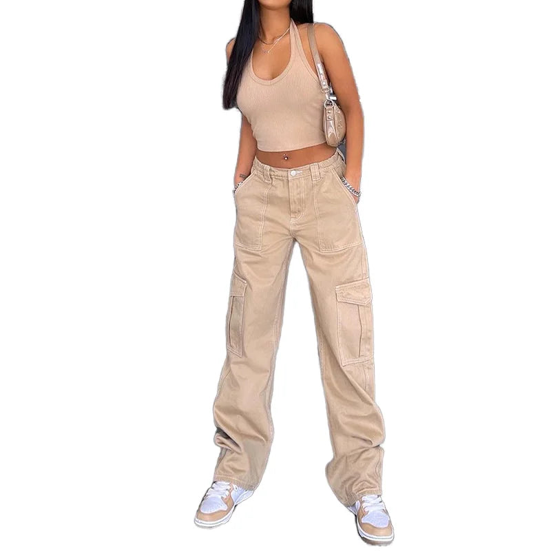 High Waist Breathable Design Plus Size Wholesale Street Wear Fashion Women's Retro Casual Loose Summer Work Cargo Pants
