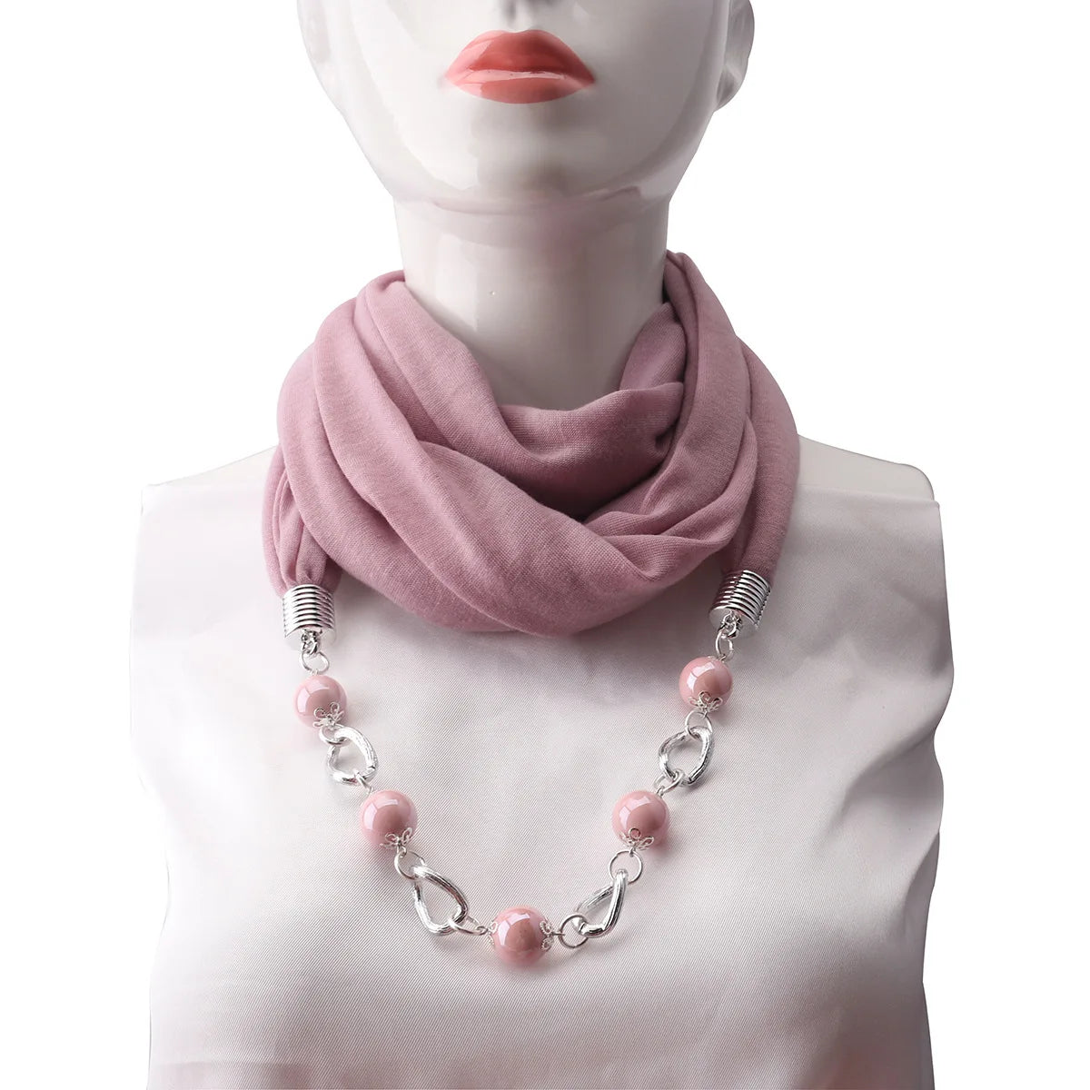 Solid Color Acrylic Satin Round Scarf 180cm Women's Scarf Necklace Ceramic Ornament