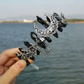 Diy 100% Top Quality Natural Plating Rainbow Crystal Moon Ancient Silver Branch Black Gemstone Hair Comb
